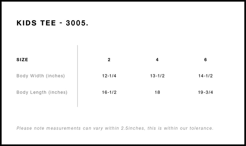 Size Chart for AS Colour Kids Staple Tee 3005