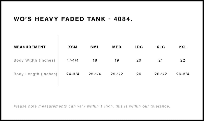 Size Chart for AS Colour Wo's Heavy Faded Tank 4084