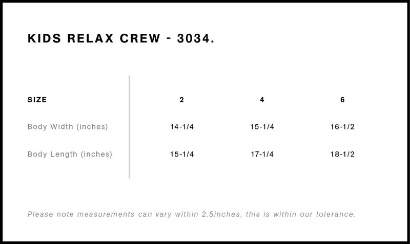 Size Chart for AS Colour Kids Relax Crew 3034