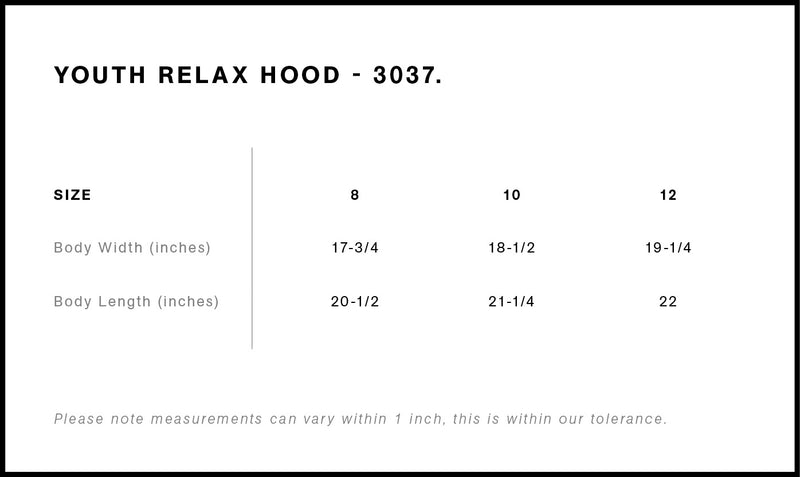 Size Chart for AS Colour Youth Relax Hood 3037
