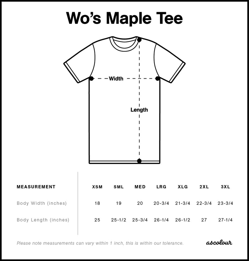 Size Chart for AS Colour Wo's Maple Tee 4001