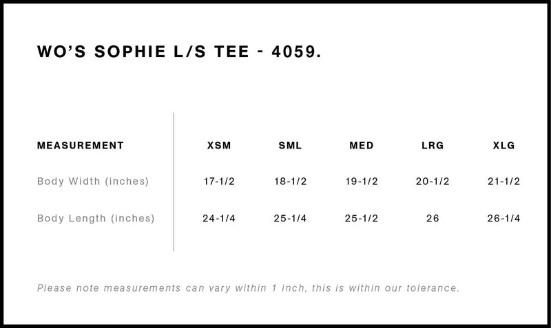 Size Chart for AS Colour Wo's Sophie L/S Tee 4059