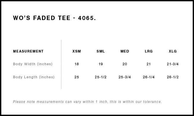 Size Chart for AS Colour Wo's Maple Faded Tee 4065