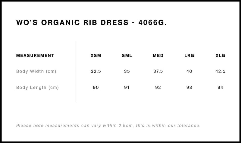 Size Chart for AS Colour Wo's Organic Rib Dress 4066G
