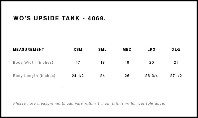 Size Chart for AS Colour Wo's Upside Tank 4069