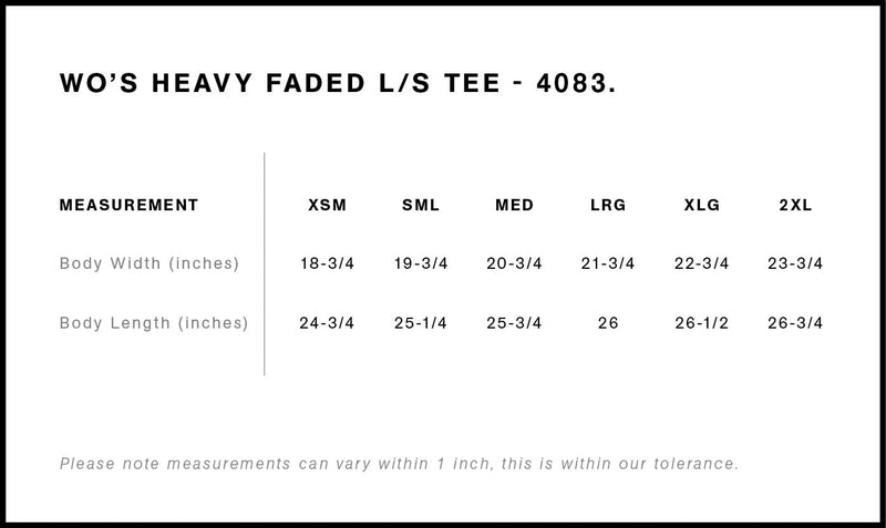 Size Chart for AS Colour Wo's Heavy Faded L/S Tee 4083