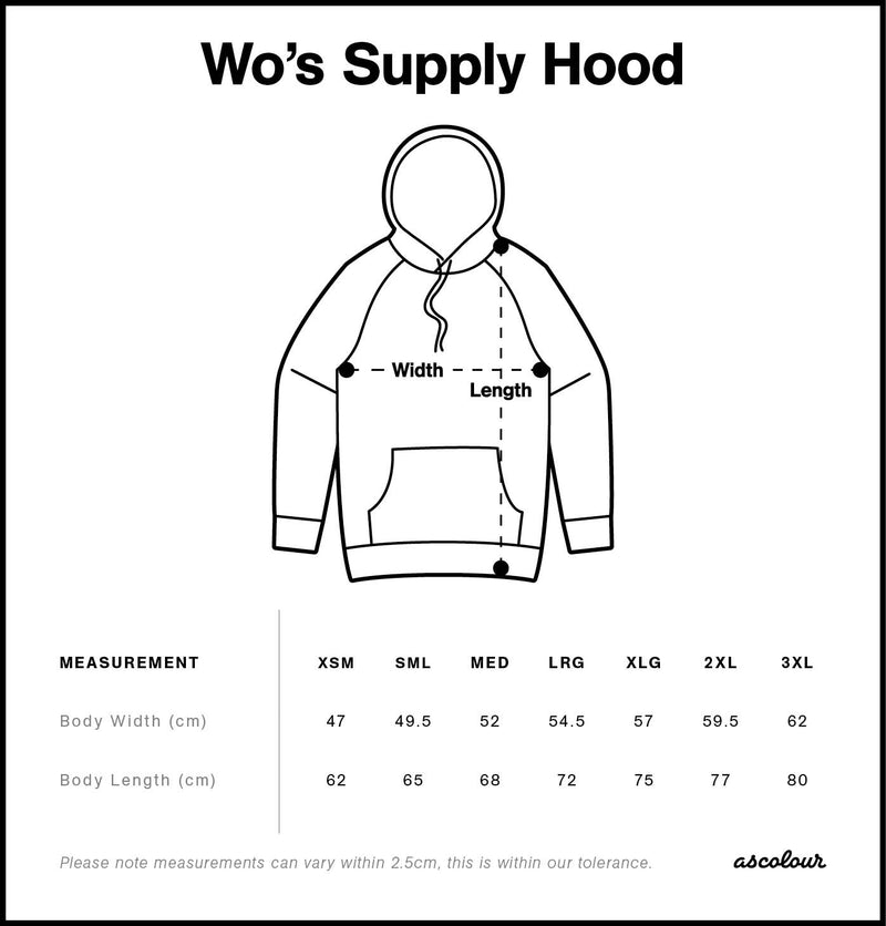 Size Chart for AS Colour Wo's Supply Hood 4101