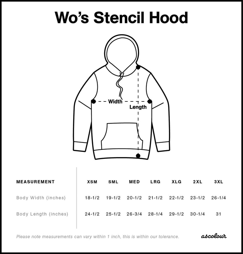 Size Chart for AS Colour Wo's Stencil Hood 4102