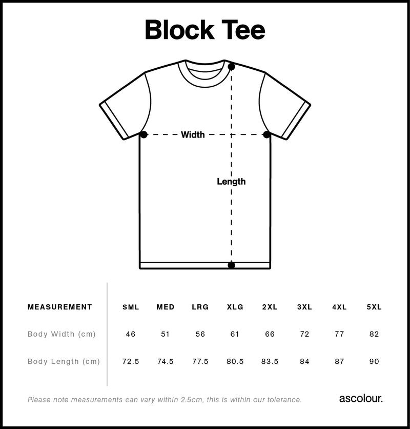 Size Chart for AS Colour Block Tee 5050
