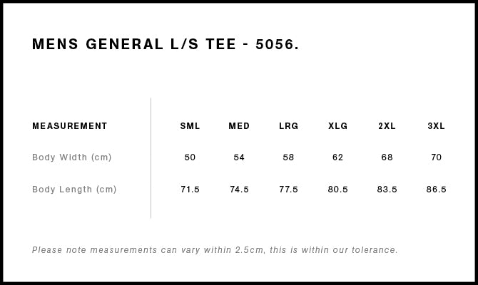 Size Chart for AS Colour General L/S Tee 5056