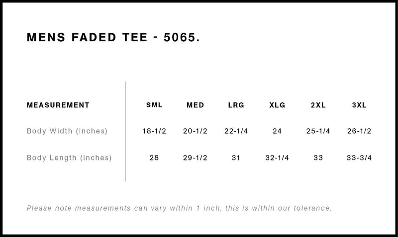 Size Chart for AS Colour Staple Faded Tee 5065