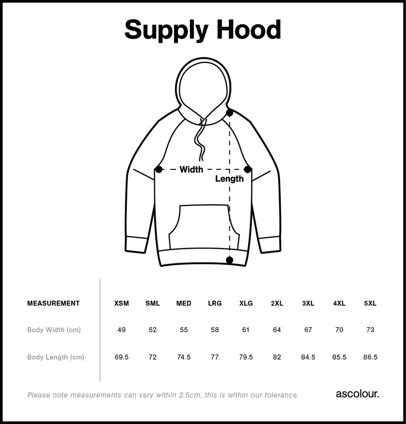 Size Chart for AS Colour Supply Hood 5101