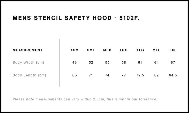 Size Chart for AS Colour Stencil Safety Hood 5102F